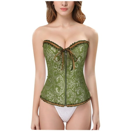 WTXUE Corset Top Womens Lingerie Bra Zip up Womens Top Laceback Zip Shapewear Bustier Corset Body Shapeware | 1 Piece Green L