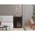 thumbnail image 4 of 32" H smoke oak bar-coffee cart, Kitchen or living room cabinet storage with with 4 wheels, with 6 bottle racks, a central shelf covered by 1 glass door, 1 support surface with aluminum front., 4 of 4