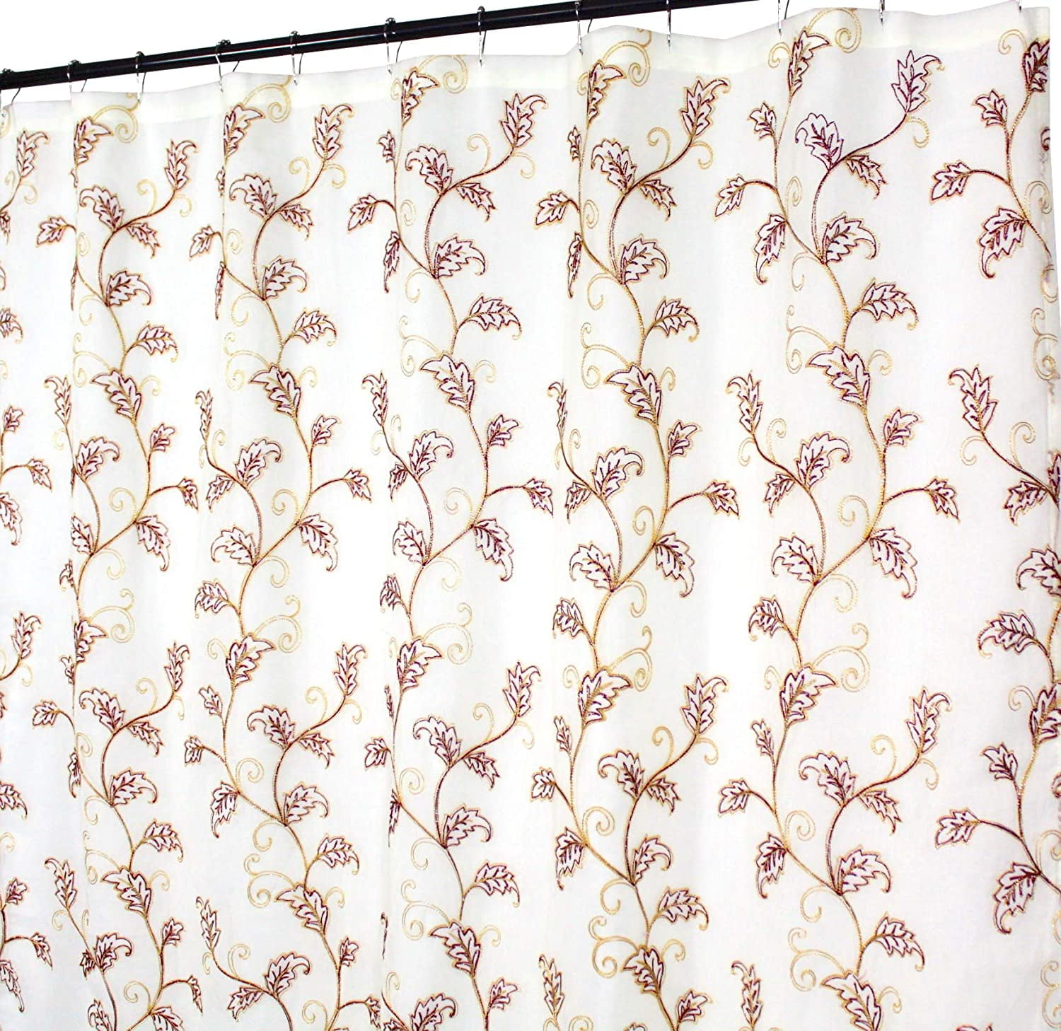 Decorative Sheer Fabric Shower Curtain Two Toned Burgundy Red and Gold