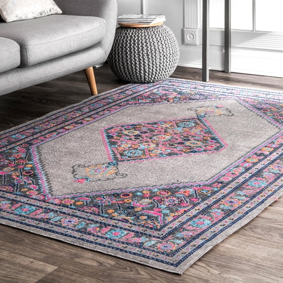 nuLOOM Floral Print Damask Traditional Area Rugs, Gray