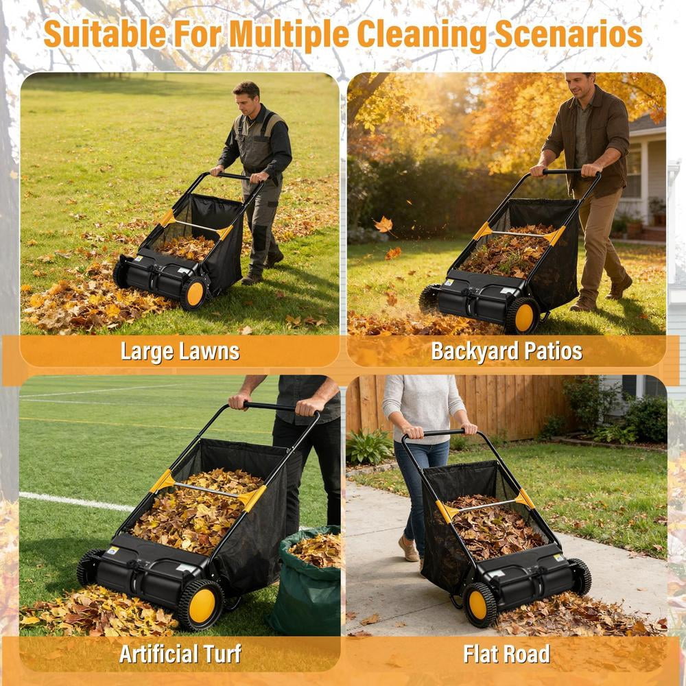 21 in Push Lawn Sweeper, 3.53 Cu.Ft. Large Capacity Leaf Collector with 2 Spinning Brushes, Adjustable Height for Yard, Garden, and Patio
