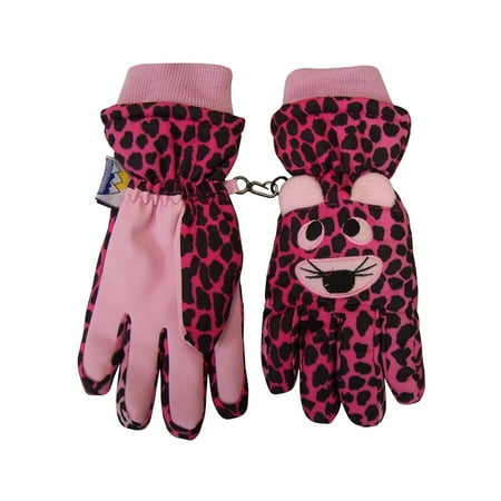 NICE CAPS Girls Waterproof and Thinsulate Insulated Cute Tiger Face Ski Snow Winter Gloves - Fits Kids Toddler Childrens Youth Child Sizes For Cold