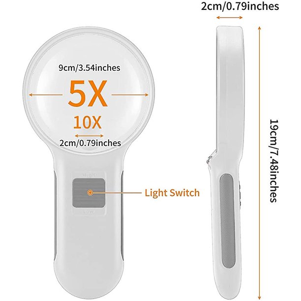 Lupa Con 4 Luces Led. 5x 10x Led de mano grande y ligero para la degeneración macular de los ni?os adultos. Lectura de personas mayores. Soldadura. Artesanía. judío ZefeiWu 1327533613675