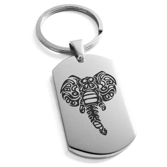 Tioneer Stainless Steel Juggernaut Elekhant Engraved Dog Tag Keychain Keyring