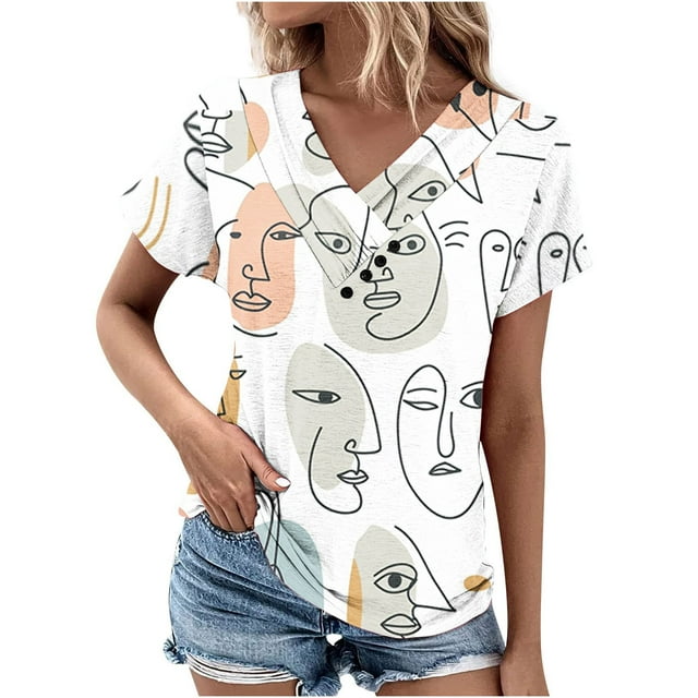 Hauts pour Femmes,Shorts pour Femmes,Haut à Col en V pour Femmes à la Mode et Décontracté à Manches Courtes pour le Printemps/été,Hauts à Manches 3/4 pour Femmes,Hauts Décontractés pour Femmes