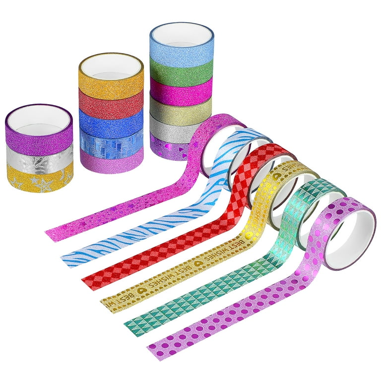 Mozart Supplies Washi Tape Set - 20 Rolls of Decorative Adhesive with Unique Colorful, Glitter, Floral, Foil Tape Designs - Journal Decorating, Scrapb