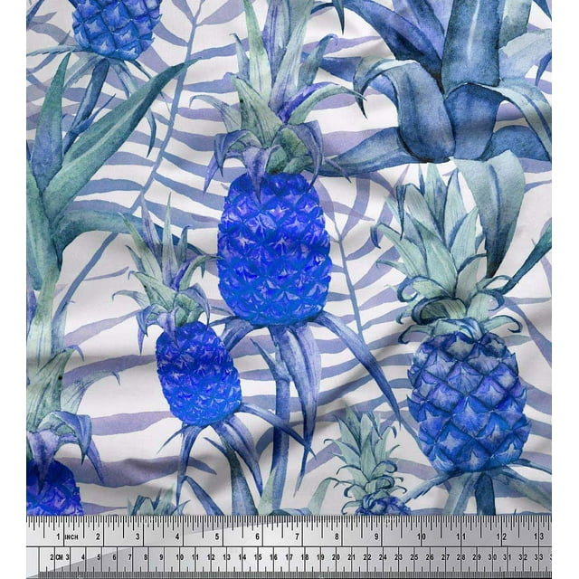 Soimoi Moss Georgette Fabric Leaves & Pine Fruits Print Sewing Fabric Yard 42 Inch Wide