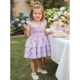 thumbnail image 3 of BemeyourBBs Baby Girl Easter Outfits He Is Risen Toddler Little Girl Gingham Plaid Dress Cross Bow Letter Flying Sleeve Smocked Layered Ruffle Dresses Cute Spring Summer Clothes, 3 of 9