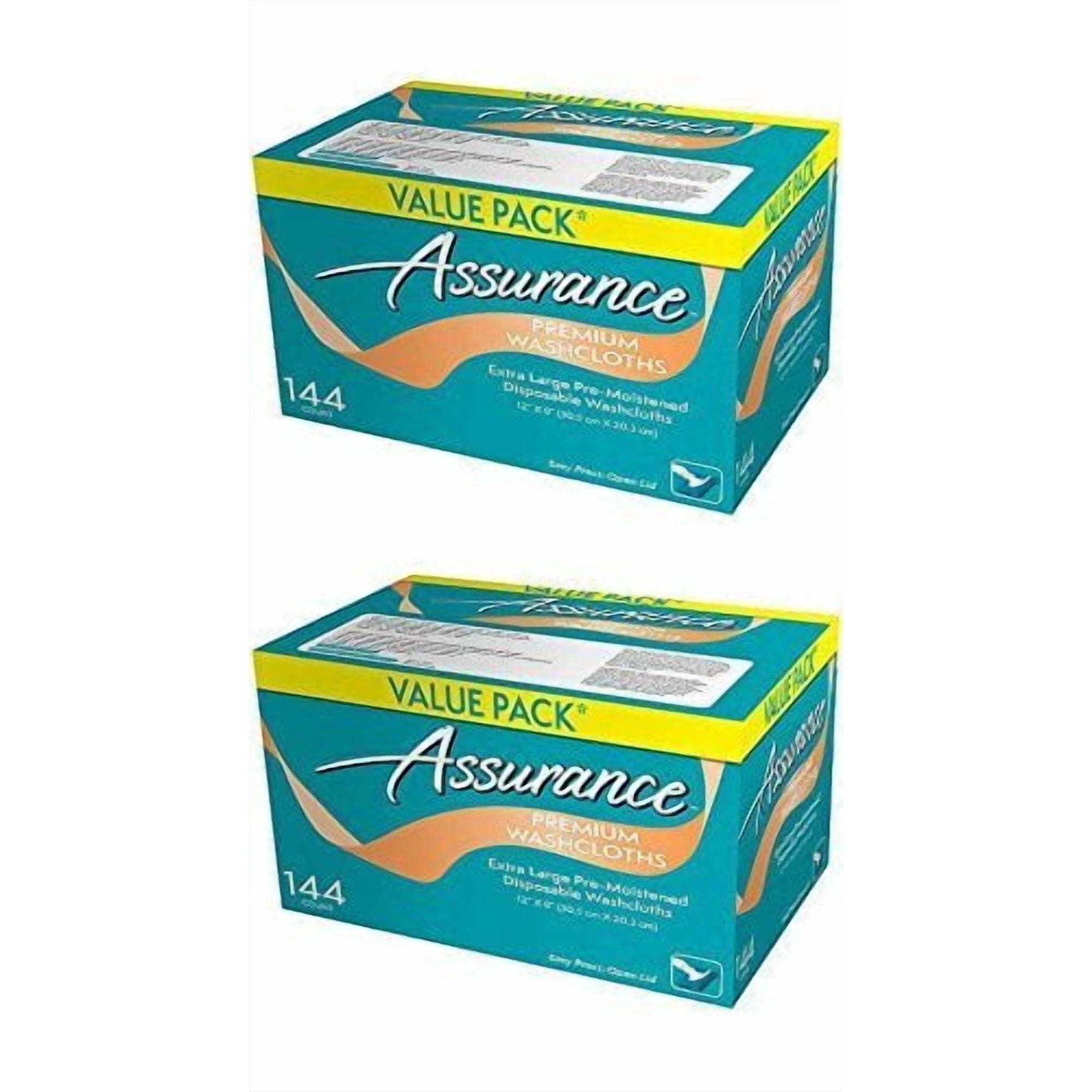 Assurance Premium Washcloths Value Pack 144 Count Carton (2-Carton Multipack 288 Washcloths Total) by Assurance