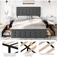 thumbnail image 3 of Eastvita Dark Grey Full Size Upholstered Bed Frame with 4 Drawers/Adjustable Headboard/Linen Button Tufted/Platform/No Box Spring, 3 of 7