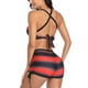 thumbnail image 5 of Traje de baño de dos piezas, traje de baño con estampado de rayas, traje de baño para mujer, top de bikini, pantalones cortos, durabilidad mejorada, 5 of 7
