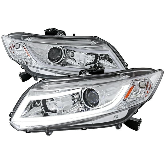 LED Bar Projector Headlights (Chrome Housing/Clear Lens) Made for and Compatible with 2012-2013 Honda Civic Coupe/ 2012-2015 Civic Sedan