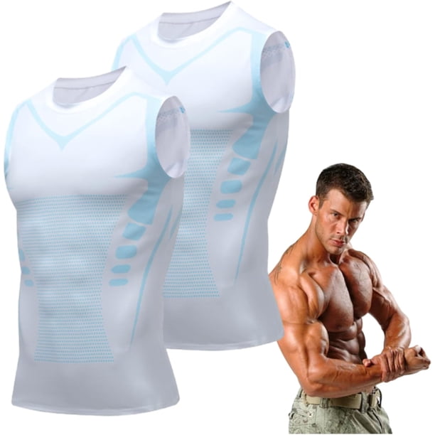 Maynox Camiseta de compresión, camiseta sin mangas con forma iónica, camiseta de compresión de manga corta para hombre
