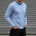thumbnail image 2 of GEWSEY Long Sleeve Shirts for Men, Striped Basic Shirts Long Sleeve Crewneck Color Block Casual Pullover Tops for Spring Summer (Blue, 3XL), 2 of 4