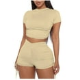 thumbnail image 1 of Birdeem Mode Femme Aguichant Solide Manches Courtes Col Rond Pantalon à Cordon Ensembles Chemises, 1 of 6