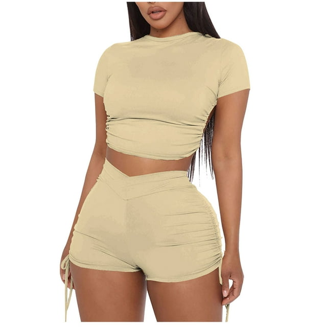 Birdeem Mode Femme Aguichant Solide Manches Courtes Col Rond Pantalon à Cordon Ensembles Chemises