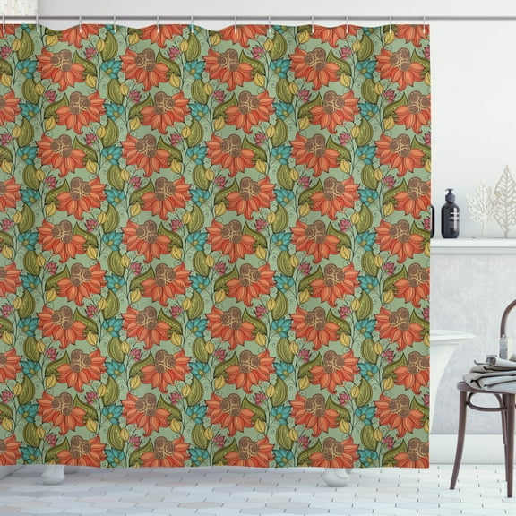 Ambesonne Leaf Shower Curtain, Oriental Nature Flourish, 69"Wx84"L, Multicolor