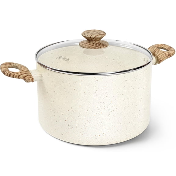 8Qt Nonstick Stock Pot with Lid, White