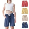 thumbnail image 4 of ZACPNCV 4PC Bermuda Shorts for Girls Knee Length Summer Casual Lightweight Breathable Comfy Linen Long Shorts for Teens Kids Yellow 7-8 Years, 4 of 9