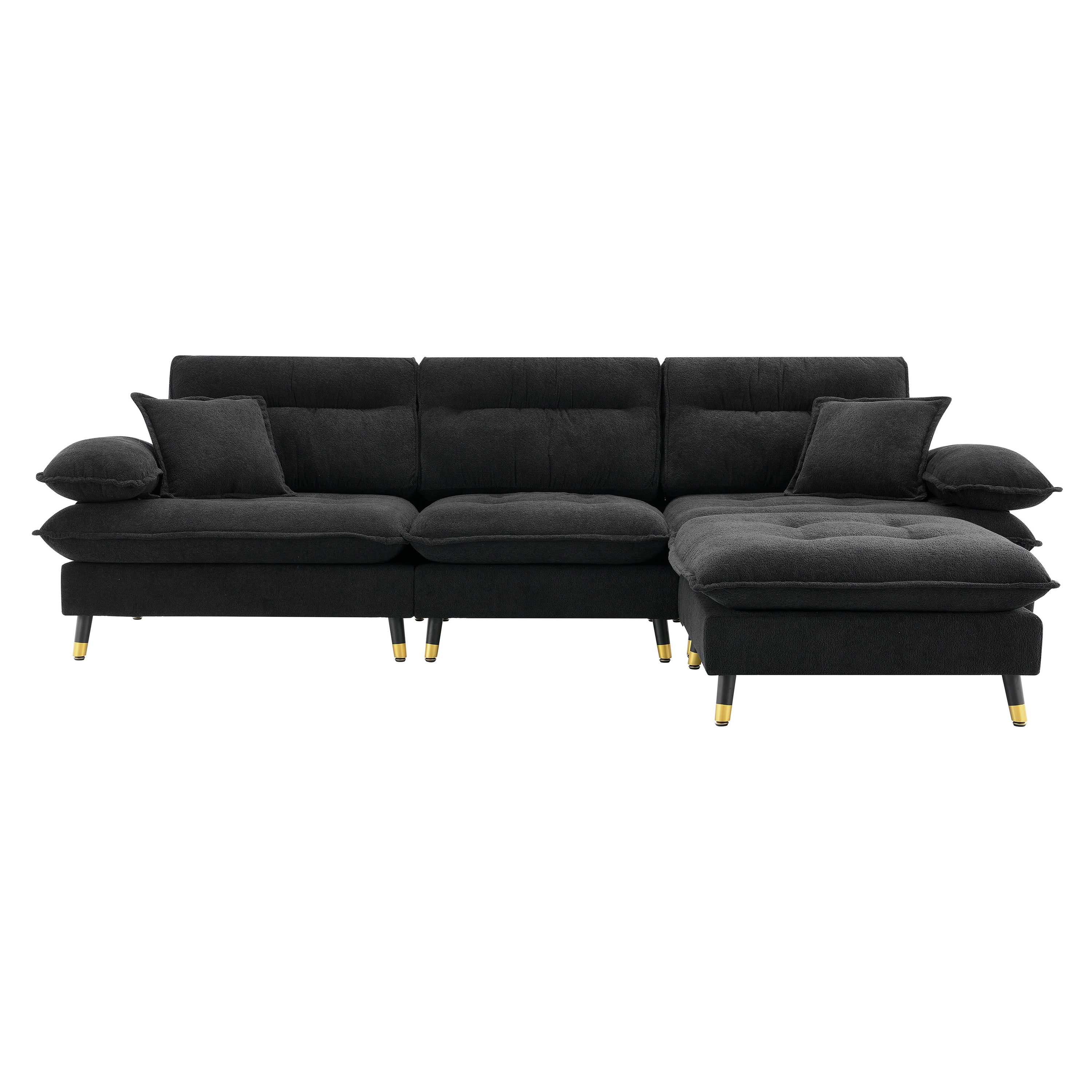 MAYEERTY 106x66.5" L-Shaped Convertible Sectional Sofa - 4-Seat Tufted Chenille Couch with Two-Tone Legs/Ottoman for Living Room/Apartment/Office, 3 Colors