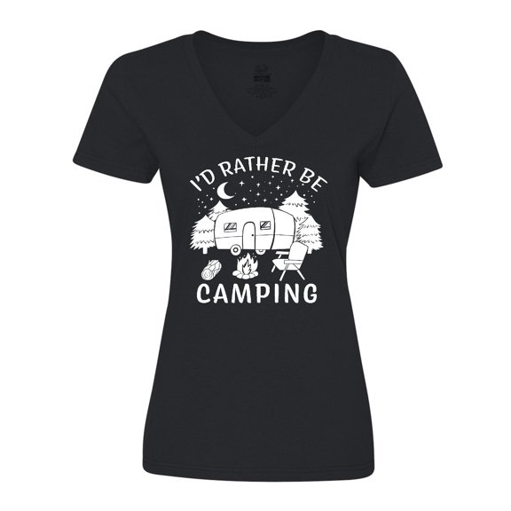 Inktastic I'd Rather Be Camping Women's V-Neck T-Shirt