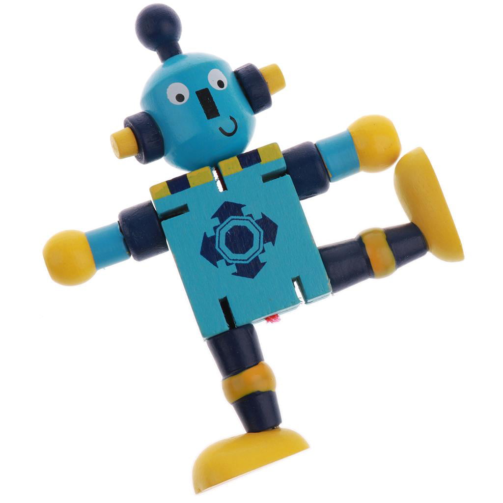 Wooden Robots Action Figure Puppets Doll Kid Toy Flexible Poseable Developmental 