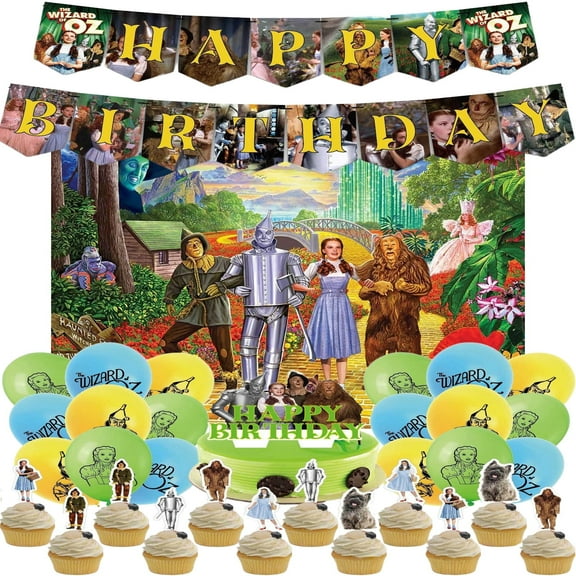 The Wizard of Oz Party Supplies, Birthday Party Decorations Set Include Banner, Backdrop, Balloons, Cake Cupcake Toppers, for Boys Girls Fairy Tale Theme Party