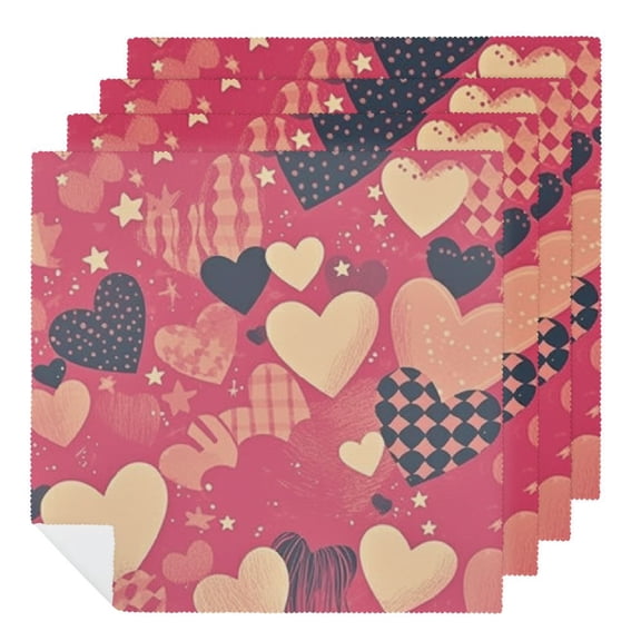 Qinduosi Happy Valentines Love Heart Cloth Napkins Polyester Pink Dinner Napkins Napkins Great for Dining Special Occasions or Dinner Parties 2 PCS