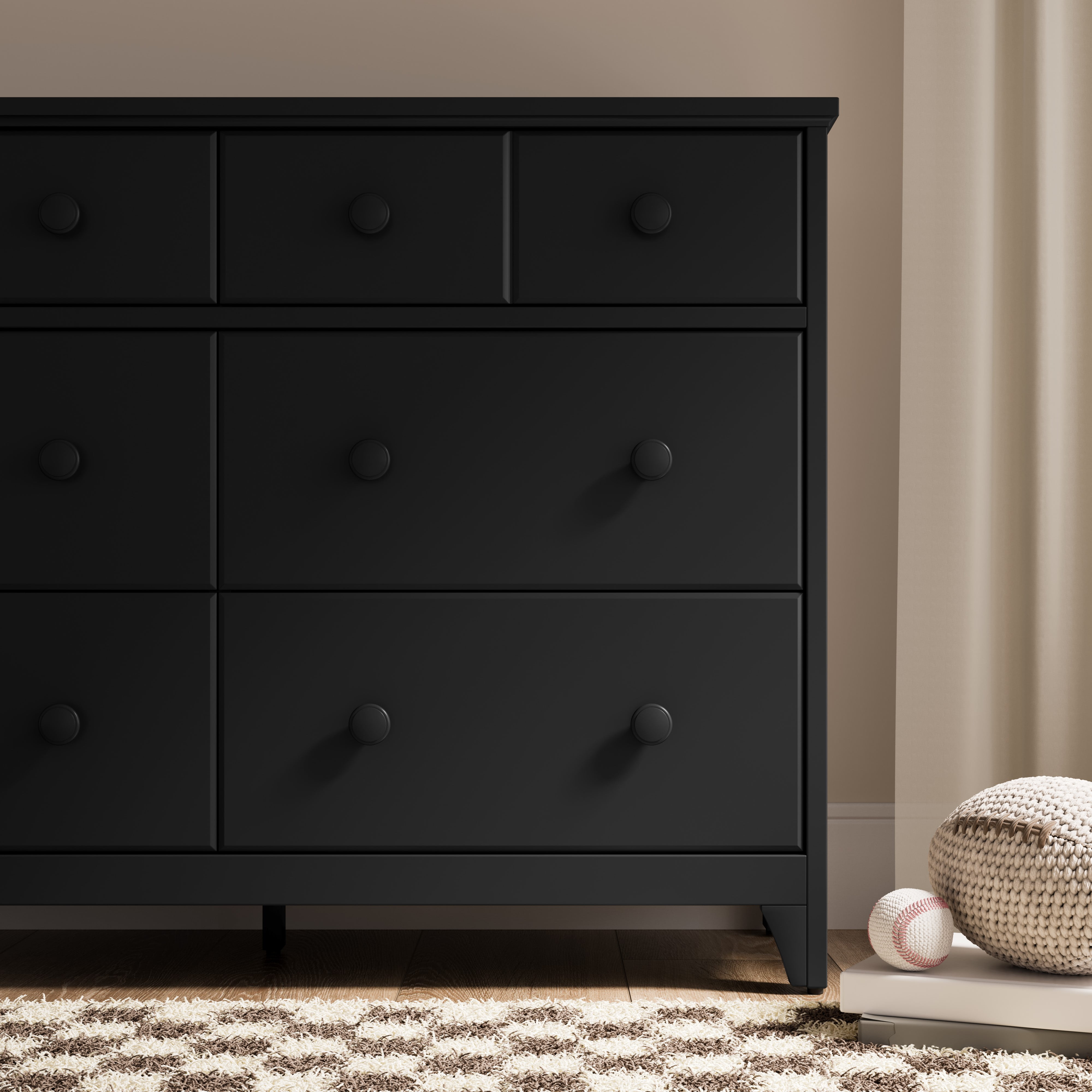 Storkcraft Moss 6 Drawer Nursery Double Dresser, Black