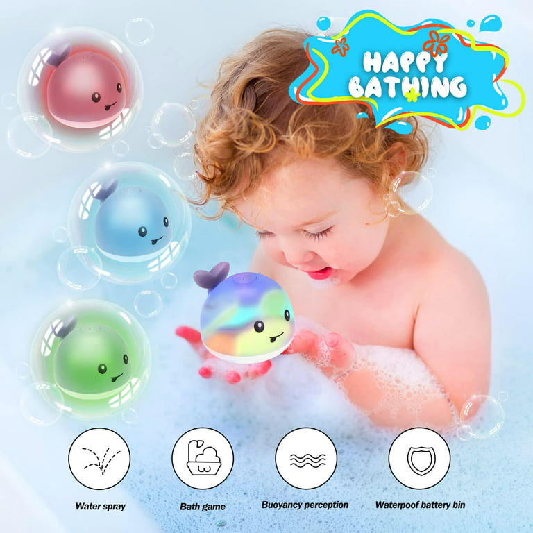 Water Whale Bath Toys, Sprinkler LED Light Up Toddlers 1-3 Bath Toy Age 2-4  Kids Baby Infant 6-12 Months Whale Bath Time Tub Floating Girl Squirt  Swimming Pool Glow in The Dark
