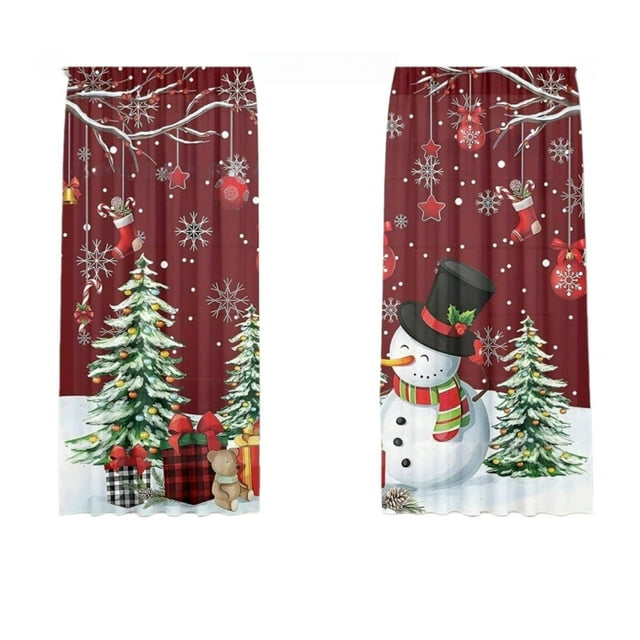 uhnmki Rideaux Imprimés de Vacances 2D Plats Imprimés Rouges de Noël avec Flocons de Neige et Branches pour Chambre Salon Fête de Vacances
