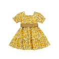 thumbnail image 2 of Fortune Robe pour Fillette 1-6 Ans Jaune à Fleurs Imprimées Longueur Genou Robe Trapèze, 2 of 6
