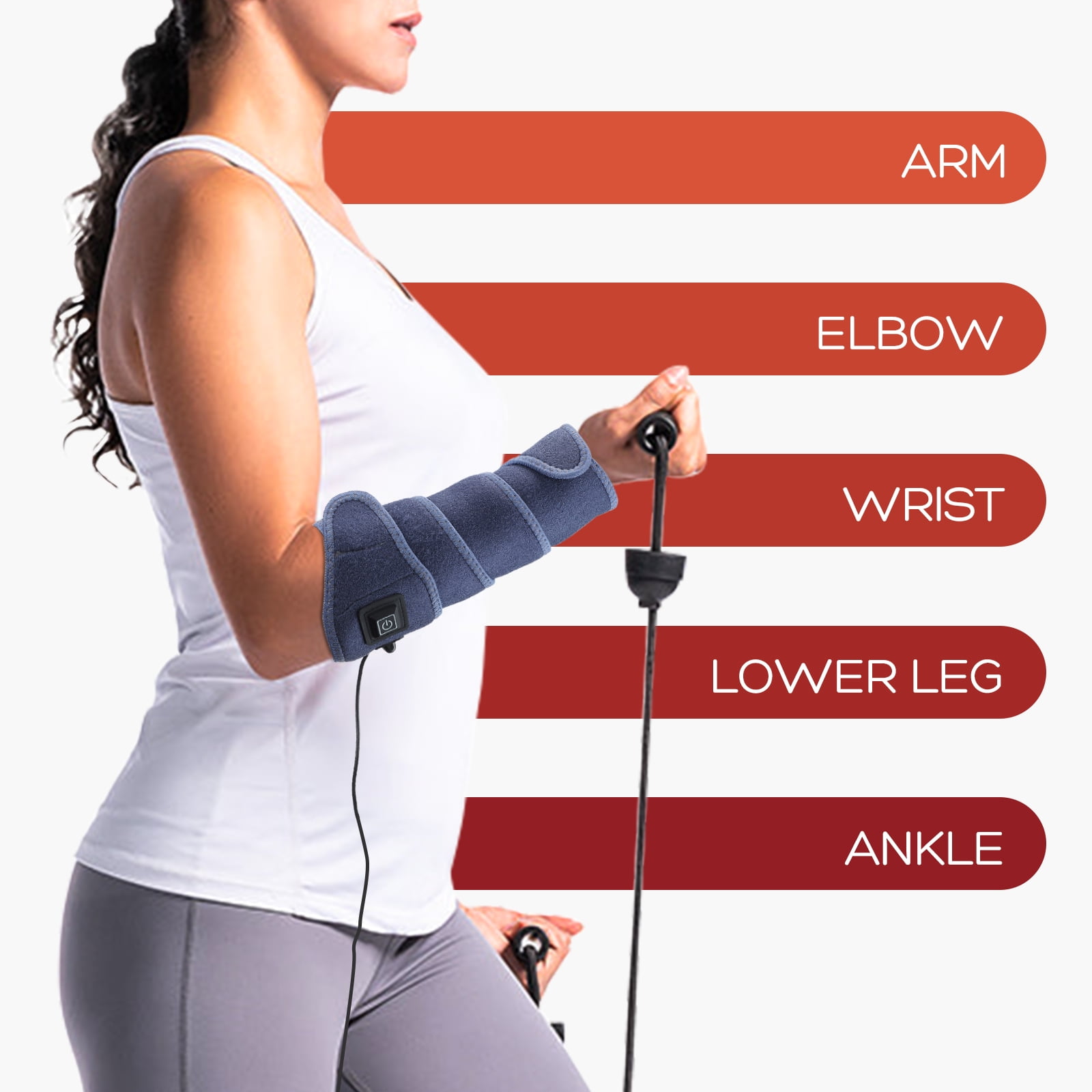 Versatile Heating Pad Wrap for Multiple Areas Multi-USE WRAP Heating Pad for Elbow, Wrist, Ankle, Body Strip Type Wrap Around Heating Pad 78" Long Charge Cord Elbow Heating Pad