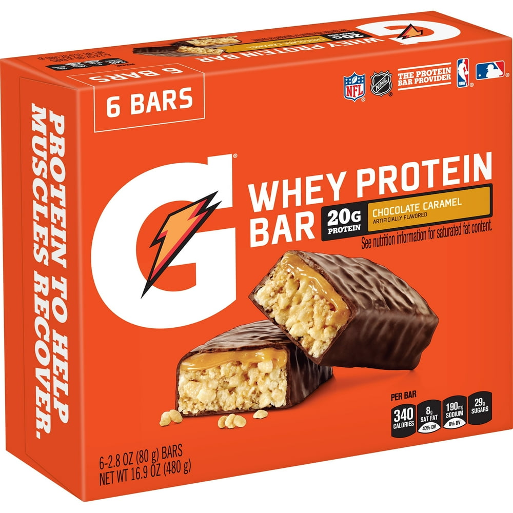 Gatorade Whey Protein Recover Bar, Chocolate Caramel, 20g Protein, 6 Ct