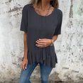 thumbnail image 4 of Wdfiry Women Plus Size T-shirt Summer Fashion Ruffled Hem Short Sleeve Tops Casual Solid Pullover Round-Neck Blouse Shirt, 4 of 8