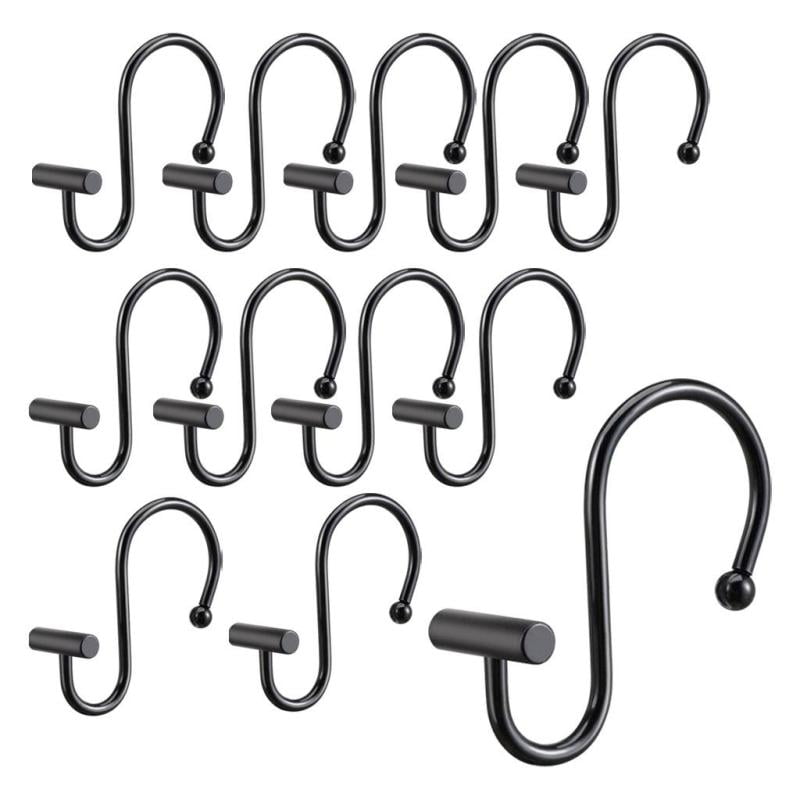 12x Shower Curtain Hooks, Decorative Rust Proof Shower Curtain Rings, for (Black)