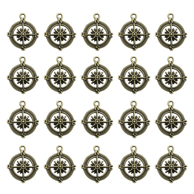 20pcs Alloy Compass Shape Pendants Charms DIY Jewelry Making Accessory for Necklace Bracelet (Bronze)