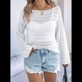 thumbnail image 4 of Suéter Holgado Informal de Larga con Crochet para Mujer, Top de Punto Calado. L, 4 of 10