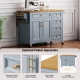 thumbnail image 4 of 52'' Kitchen Island with Drop Leaf, Embossed Texture Kitchen Island on Wheels with Spice Rack, Towel Rack, 2 Doors and 5 Drawers, Kitchen Storage Cart with Adjustable Shelf for Kitchen, Blue, 4 of 9