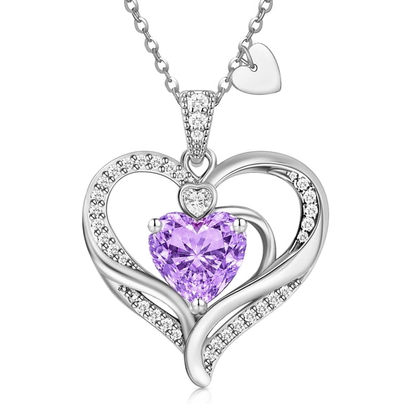Lysro Pendant Zirconia Love Birthstone Necklaces, Silver-Plated