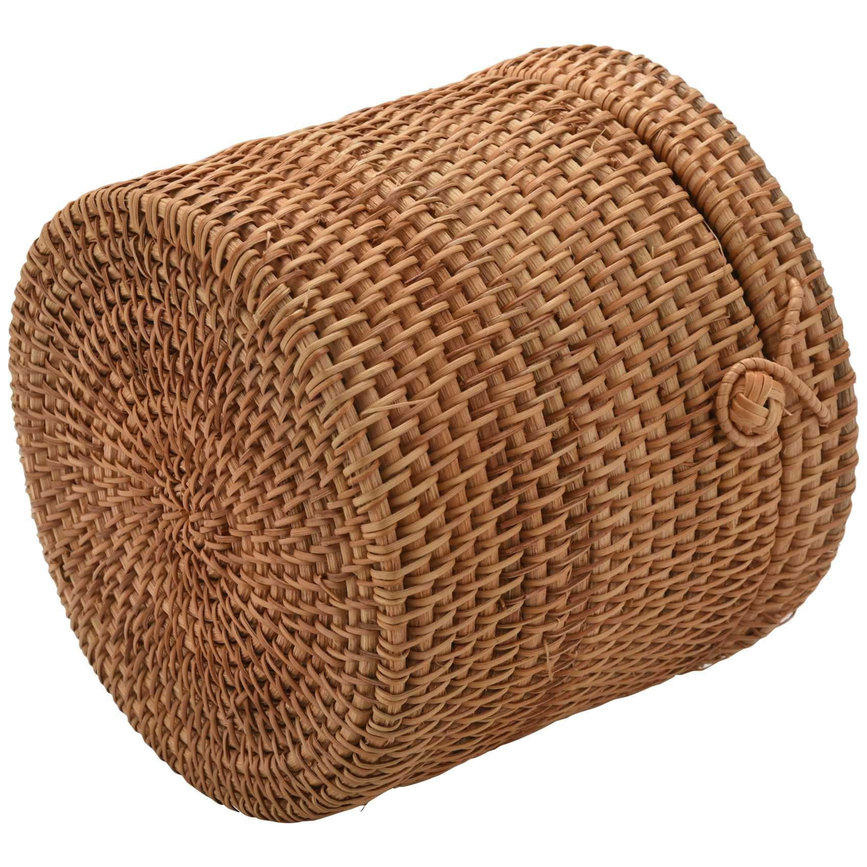 2X Round Rattan Tissue Box Vine Roll Holder Toilet Paper Cover Dispenser for Barthroom,Home,Hotel and Office