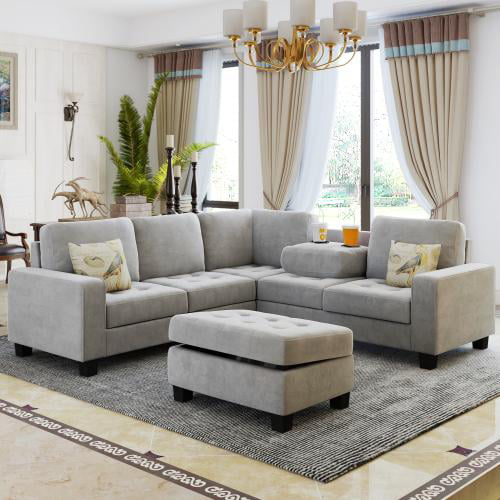 Breakdown pill Treaty 85''L Sectional Sofa with Storage Ottoman, L-Shaped Sofa Sets with 2 Cup  Holders, Ergonomic Design Corner Sofa for Living Room, Holds Up to 1000lbs,  Light Gray - Walmart.com