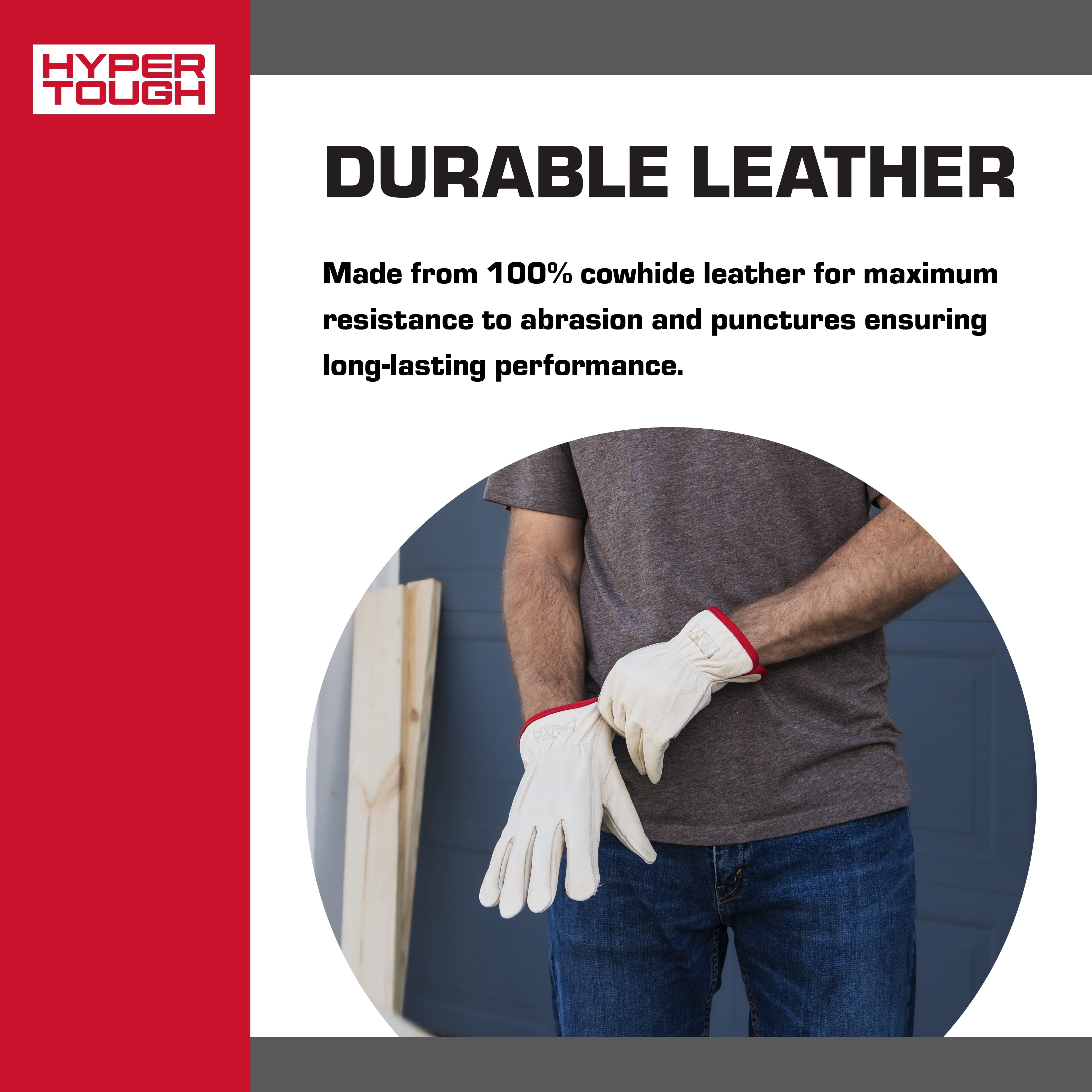 Hyper Tough Leather Work Gloves, Cowhide Leather, Beige, X-Large (HT1250XL)
