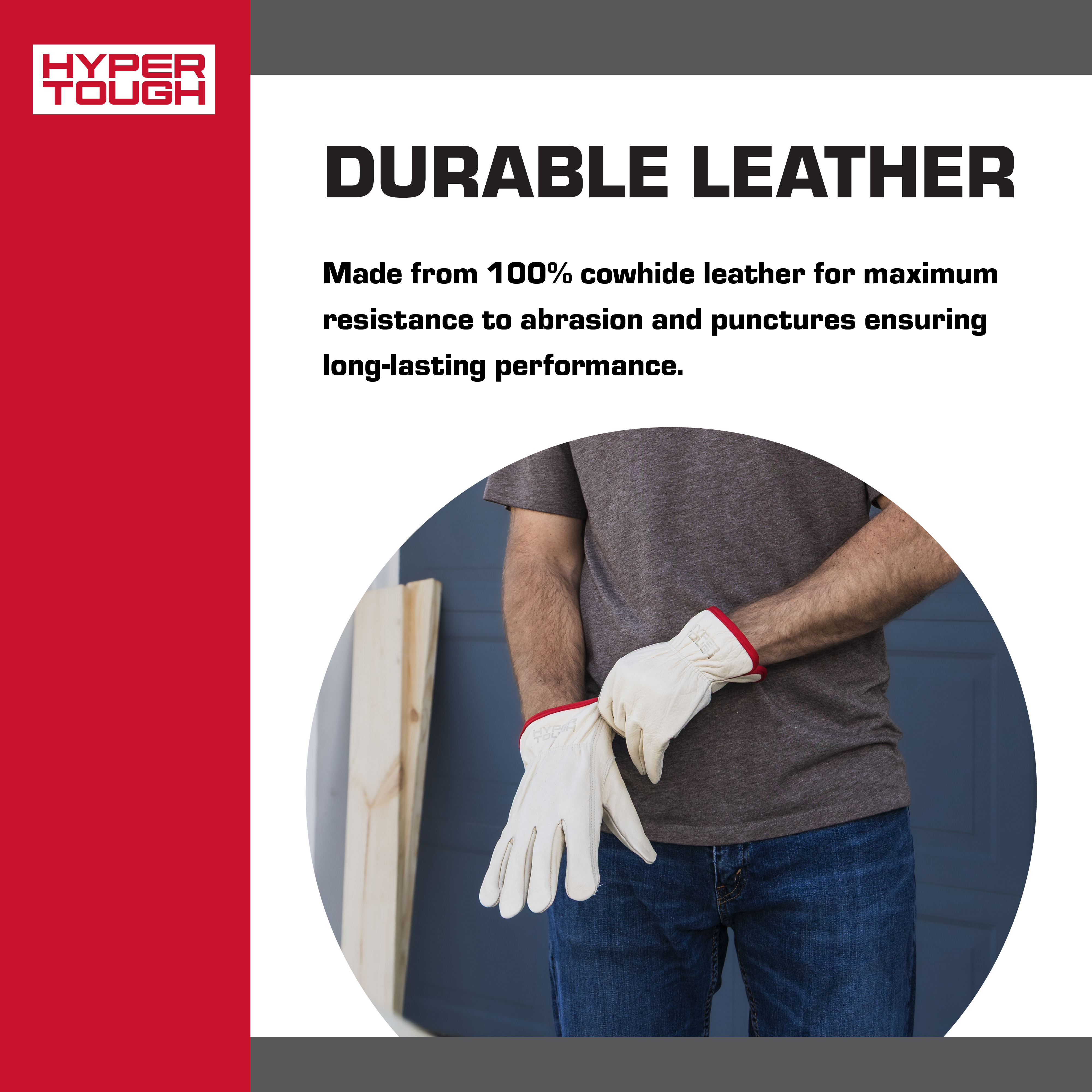 Hyper Tough 100% Cowhide Leather Work Gloves Medium photo 3
