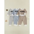 thumbnail image 3 of Loicainy Infant Baby Boy Fall Outfit 3 6 12 18 Months Letter Embroidery Striped Waffle Long Sleeve Rompers and Pants 2 Piece Clothes Set, 3 of 9