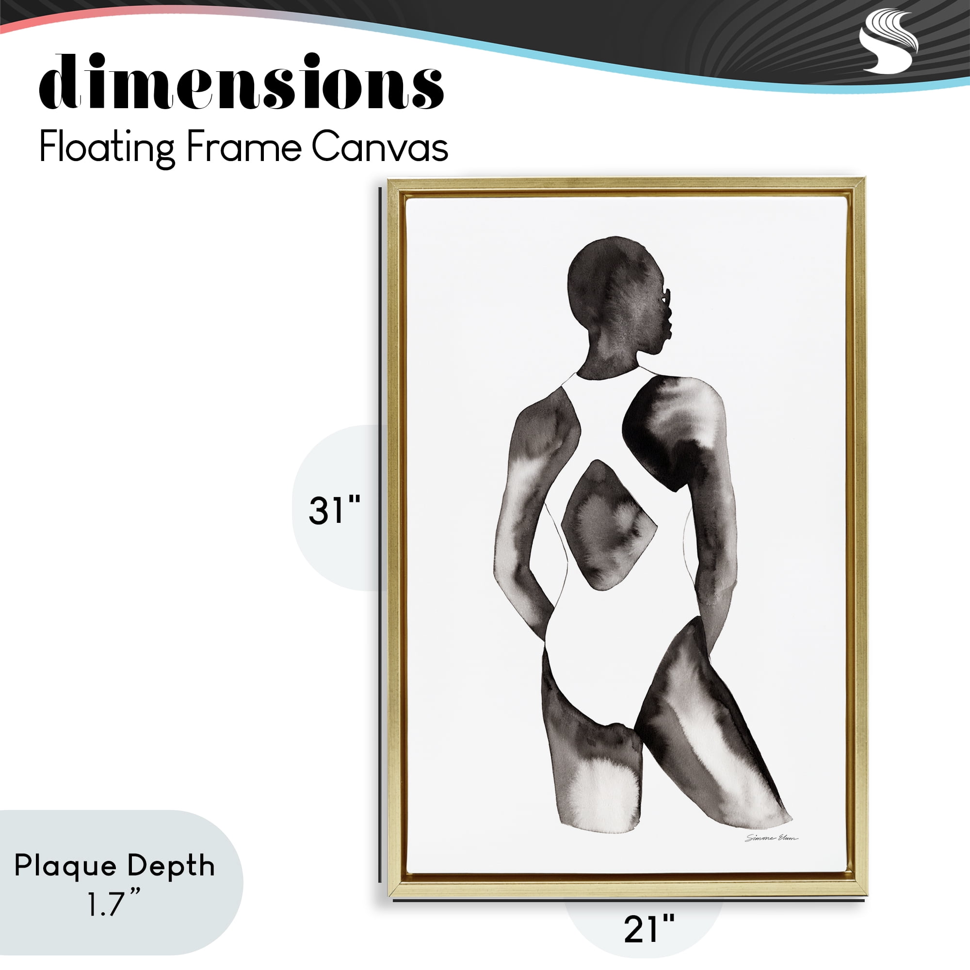 Stupell Industries Beach Day Swimsuit Silhouette Gold Framed Floater Canvas Wall Art, design by Simone Elum
