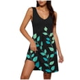 thumbnail image 3 of Plus Size Sun Dresses for Womens 2026 Fashion Summer Printed V Neck Sleeveless Loose Ruched Knee-Length Dress, 3 of 8