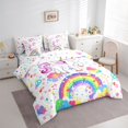 thumbnail image 4 of Homewish Kawaii Unicorn 7 Pieces Bedding Comforter Set,Colorful Heart Print Full Bedding Set,Cartoon Rainbow Fitted Sheet Flat Sheet For Girls Teens,Microfiber Bedroom Decor Reversible, 4 of 9