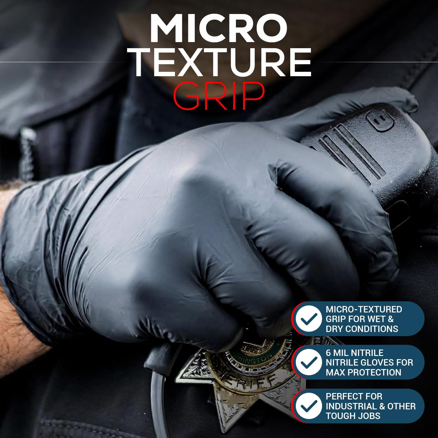 First Glove Volt 6 Mil Black Nitrile Disposable Gloves - 1000 Count Large - Food Safe Heavy Duty Gloves for Cooking, Cleaning, Industrial & Food Service - Latex Free, Powder Free, Micro-Textured Grip