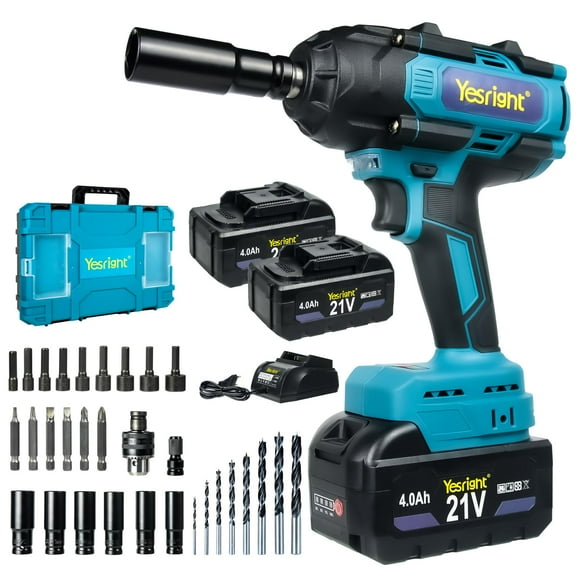 YesRight 1000N.m Cordless Impact Wrench 1/2", 4800RPM High Torque Gun With 2x 4.0Ah Battery, Brushless Electric Wrench With LED Work Light for Truck Car Home Mower